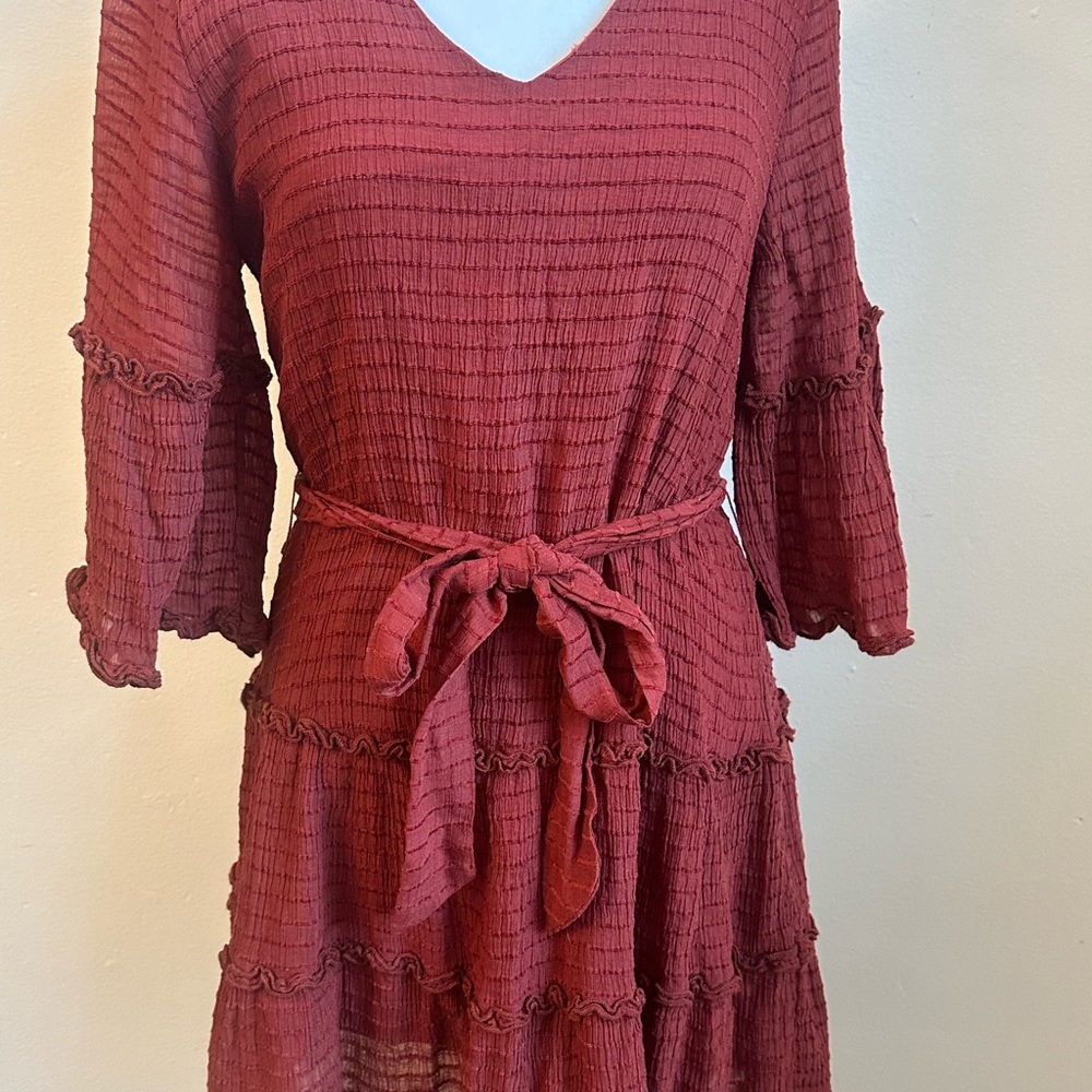 Entro Rust Red Mini Ruffle Dress - Picture 2 of 11